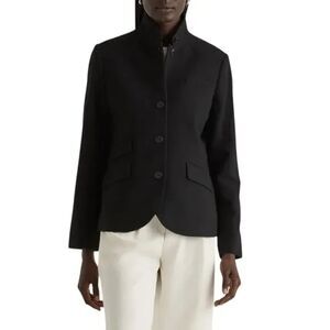 Quince Italian Wool Stand Collar Blazer Black Large NWT